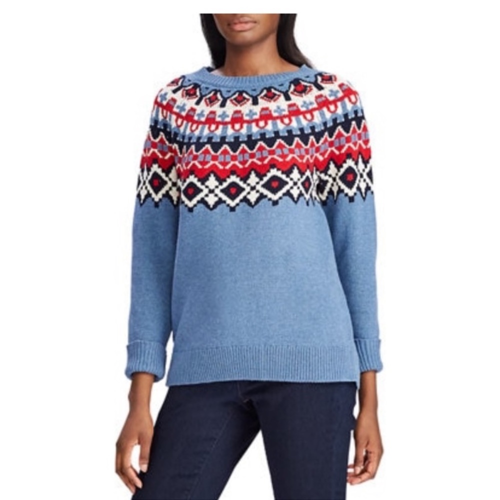 Chaps Fair Isle Yoke Sweater - Size 2XL - Blue & Red Pullover